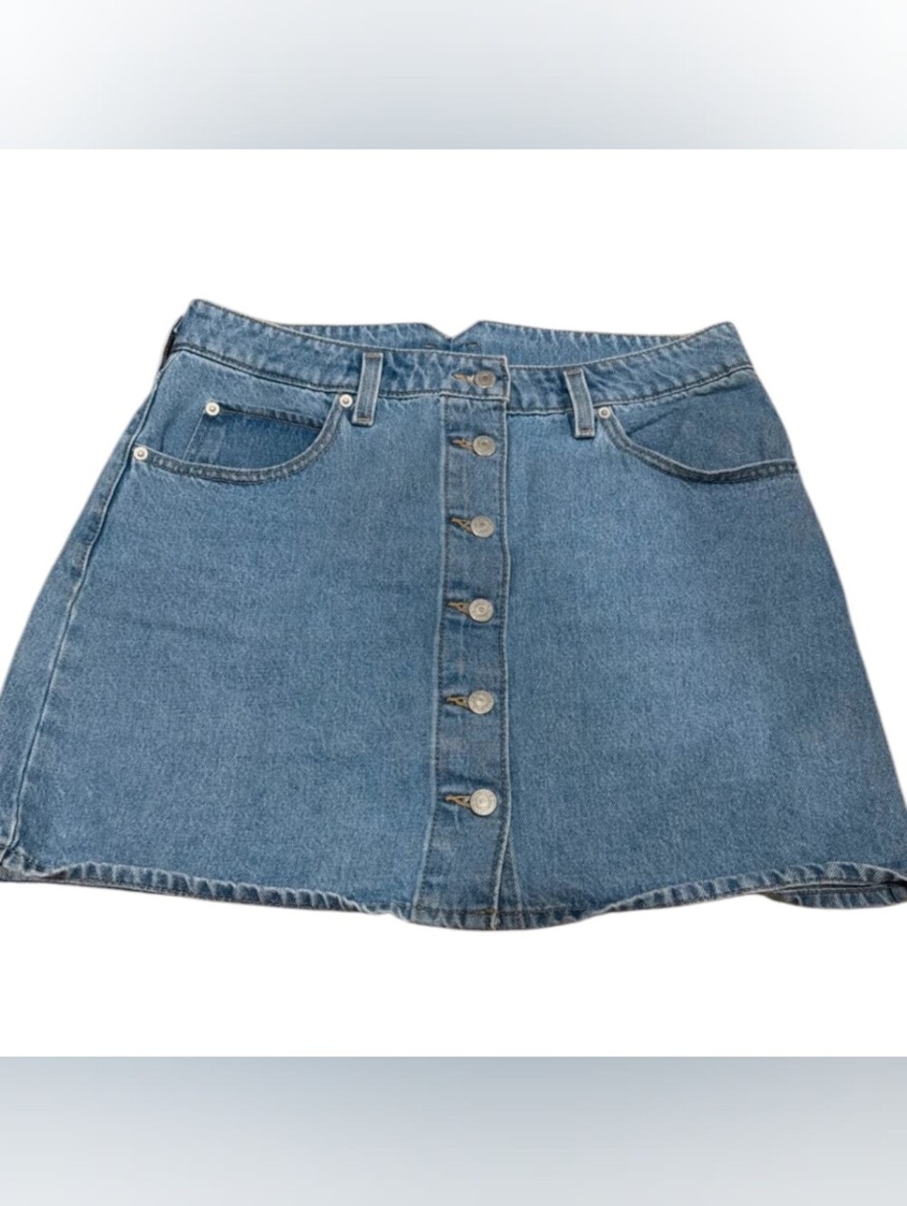 Levis Classic Blue Denim Button-Front Mini Skirt